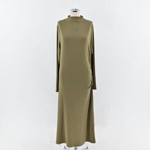 OGL Dress Size 2XL Green‎ Heat Tech Mock Neck Long Sleeve Ruched Tucks Midi NEW
